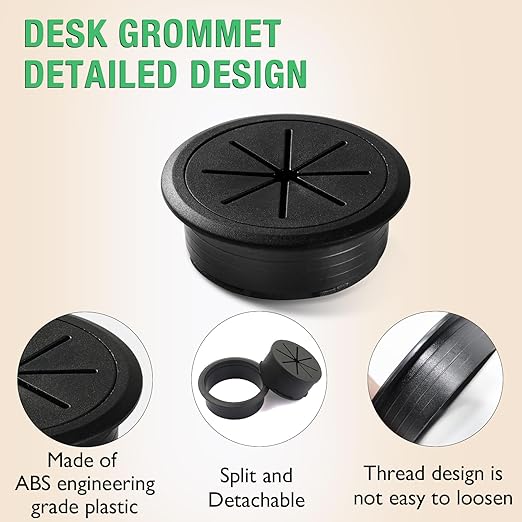 2 Pcs Desk Grommet 2" / 50 mm, Desk Hole Cover for Cables, Cable Grommet ABS Plastic, Desk Hole Grommet for Home & Office Pc, Detachable Cable Cord Organizer, Beige