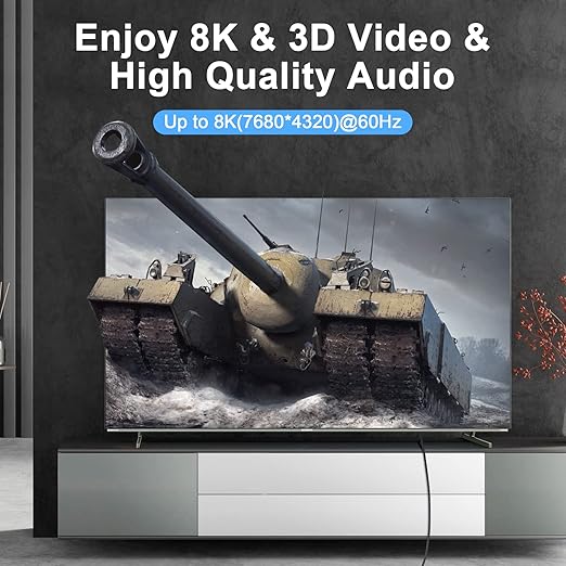 8K 4K HDMI Cable 1.6FT, High Speed Braided HDMI to HDMI 2.1 Cord Supports 8K@60Hz, 4K@120Hz 144Hz 48Gbps Compatible with Roku TV/PS5/HDTV/Blu-ray
