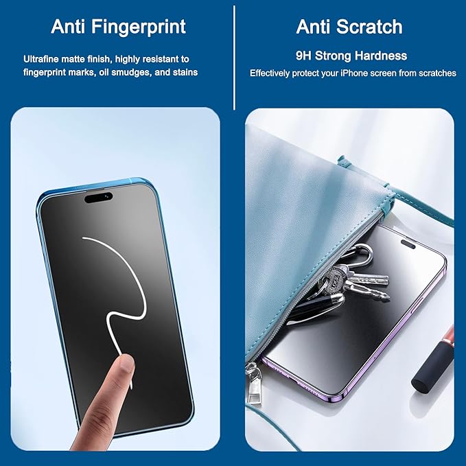 2 Pack Matte Privacy Screen Protector for iPhone 15/iPhone 16, [Auto-Dust Removal and Auto-Alignment] Anti-Spy Anti-Glare Anti-Fingerprint Tempered Glass Film 6.1", Smooth & Sensitive Touch