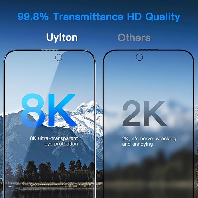 Uyiton Anti-Blue Light for iPhone 15 Pro Max Screen Protector - Unbreak-Glass Easy to Install Full Coverage Case Friendly Scratch Resistance 9H Tempered Glass, 2 Pack
