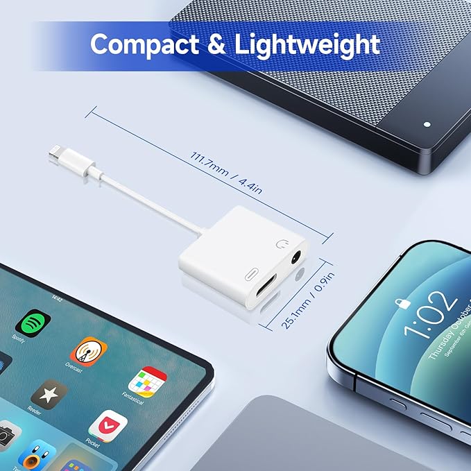 [Apple MFi Certified] 2-in-1 Charging & Audio Adapter for iPhone, Lightning to 3.5mm Headphone Jack Dongle Splitter, Supports Hi-Res Lossless Sound, Compatible with iPhone 14/13/12/11/XS/XR/8/7 1Pack