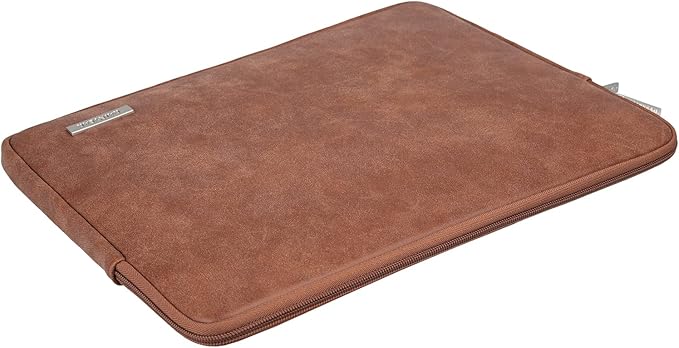 RAINYEAR 16 Inch Laptop Sleeve PU Suede Leather Case Protective Padded Zipper Cover Water Resistant Carrying Bag Compatible with 16" MacBook Pro/Max A2780 A2991 A3403 A3186 A2141 A2485 (Brown)