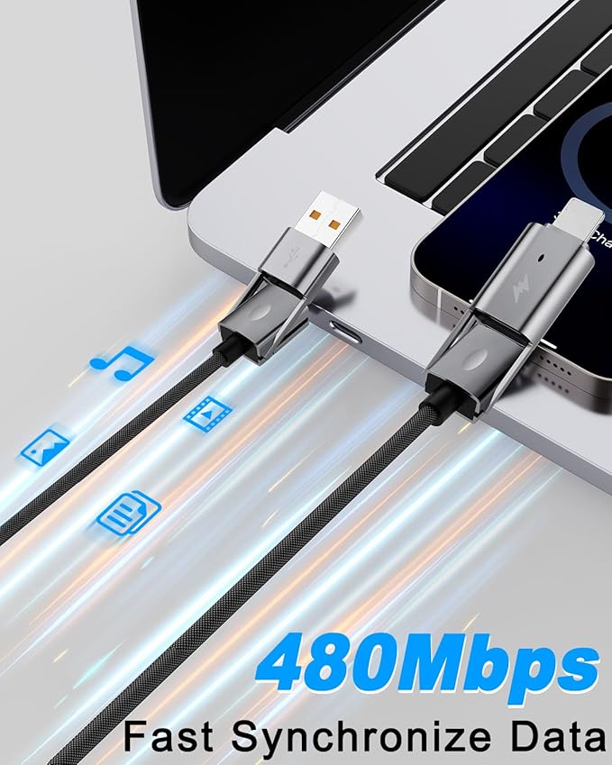 4 in 1 USB C Cable, 2Pack 6FT Round Braided Multi Fast Charging Cable, PD 65W 27W, 480Mbps Data Transfer, Compatible with iPhone/iPad/Samsung/MacBook