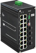 16-Port Gigabit Network Switch with 4 SFP Slot, L2+ Managed PoE Ethernet Switch, Support IEEE802.3af/at, Ring Network, VLAN, STP/RSTP, Plug and Play, Din Rail Installation