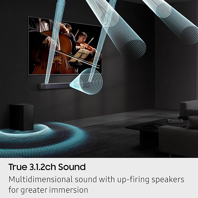 Samsung Q-Series Soundbar HW Q600F 3.1.2 ch Subwoofer (2025 Model) SpaceFit Sound Pro, Q-Symphony, Adaptive Sound