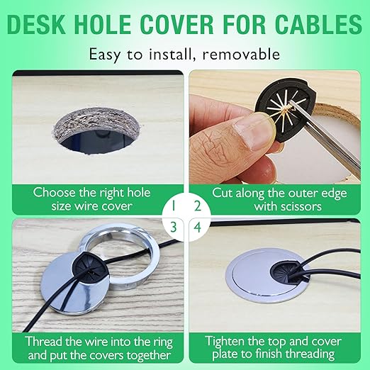 2 Pcs Desk Grommet 2-3/8" / 60 mm, Desk Cord Hole Cover, Cable Grommet Metal Zinc Alloy Materilal, Desk Hole Grommet for Home & Office Pc, Detachable Cable Cord Organizer-Matte Silver