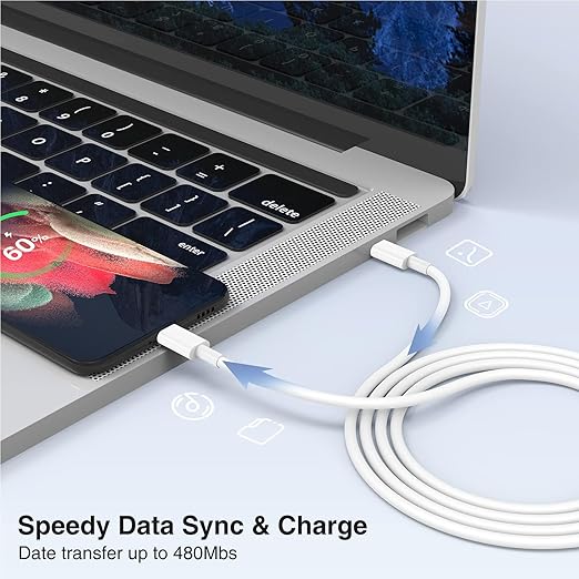3-Pack 6.6FT 60W USB C to USB C Cable, Type C to Type C Cable,Fast Charging Cable for iPhone 16 15 Pro Plus Pro Max，for Galaxy S24 S23, for iPad Pro/Air, for MacBook Pro/Air and More