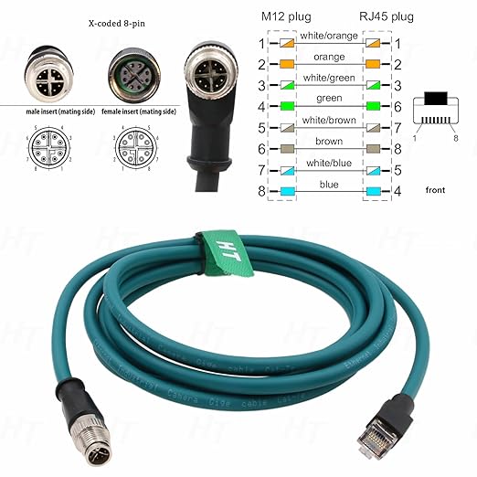Ethernet Cable 8 Pin X-Coded M12 RJ45 for Keyence IV3 Baumer Datalogic Basler Cognex is 2000 9000 8000 DM 260 Vision Camera Sensor Reader 15M