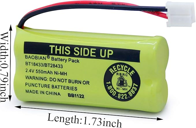 BT18433 BT28433 Cordless Phone Battery Compatible with AT&T/Lucent BT-18433 BT-184342 BT-28433 BT-284342 BT-6010 BT-8000 BT-8001 BT-8300 Empire CPH-515D CPH515D 2.4V 550mAh Ni-MH(Pack of 3)