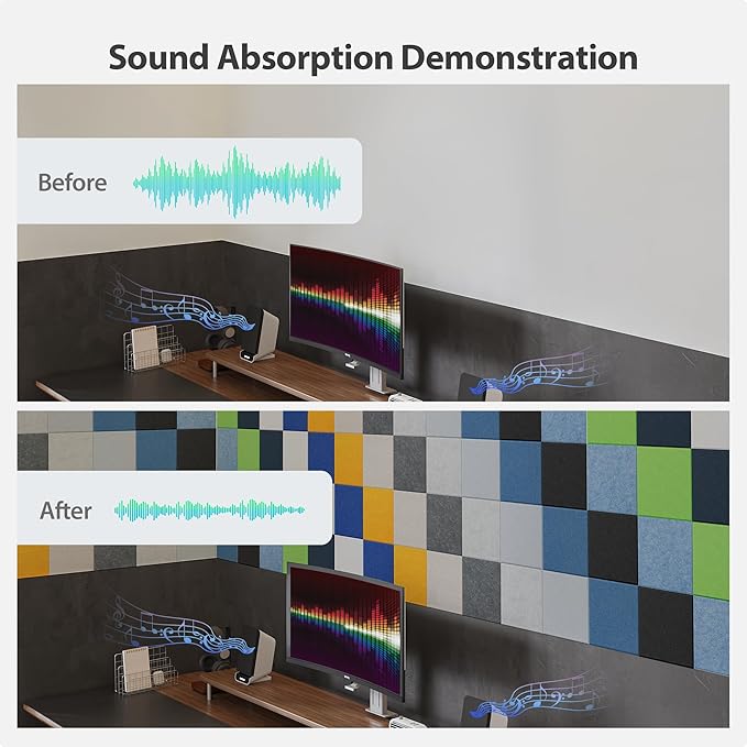 12 Pack Acoustic Panels Self Adhesive Sound Proof Foam, High Density Sound Acoustic Panel, 12X12X0.4 Inch Square Panels in Home, Office, Reccording Room, Studio,and more(Silver Gray)