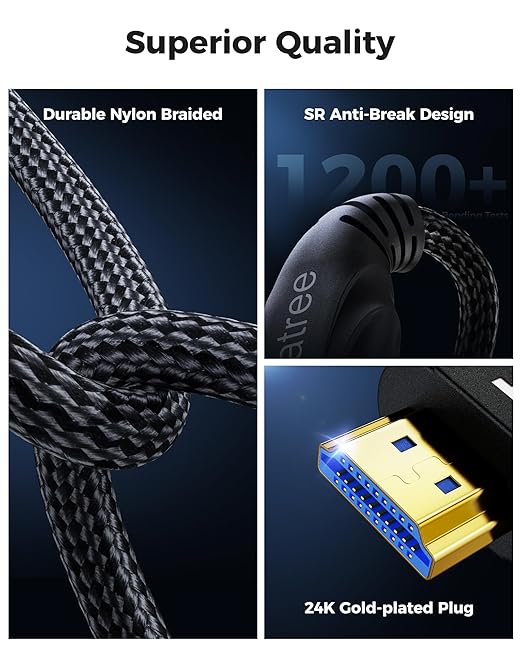 HDMI Cables 10FT 2Pack- Certified 8K Ultra High Speed HDMI Braided Cable 48Gbps,8K 60hz,4K 120hz,eARC,HDCP 2.2-2.3 - Compatible for HDTV/PS5/Blu-ray/RTX 3080 3090