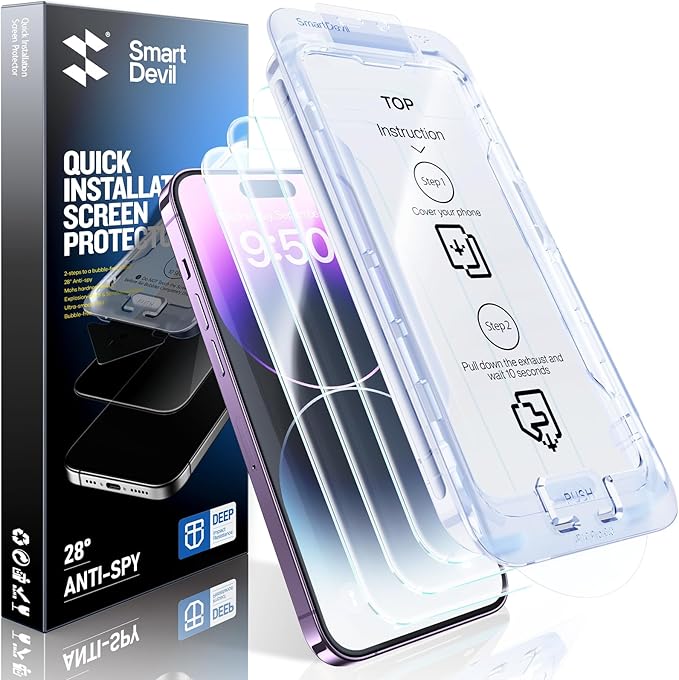 SMARTDEVIL 2 Pack Screen Protector for iPhone 14 Pro(6.1 Inch) Tempered Glass, HD Clear Film, Easy Installation, Dust-Free & Bubble-Free
