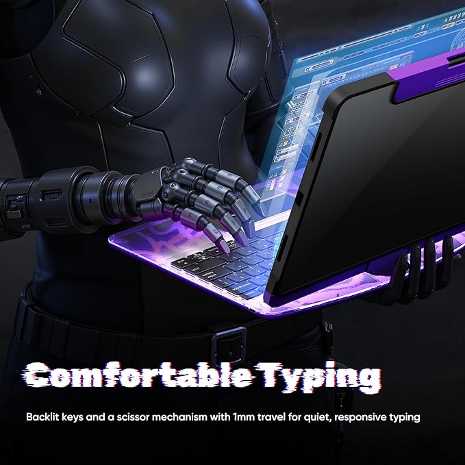 KITONE Transparent Case with Wireless Keyboard only for 2024 iPad Pro 13-in.(M4), 7 Colors Backlight, Trackpad, 360°Rotating Stand for iPad Pro 13, Tech Style