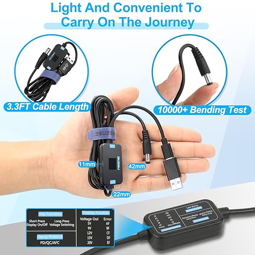 FARSENSE USB C to DC Adapter,Barrel PD Trigger Cable(3.3ft) with Type C Male to Femal/USB A to USB C/3.5x1.35mm Tips/,USB to DC Power Cable can Switching and LED Display Voltage