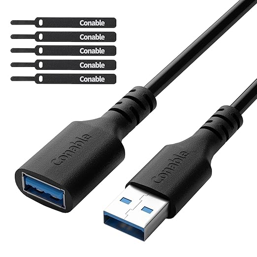 3 Pack USB 3.0 Extension Cable 15 Feet, USB A Male to Female Extender Cord, 5Gbps Data Transfer for Webcam, Printer, Keyboard, Mouse, Flash Drive, Hard Drive, Controller, Black Cable with 5 Cable Ties