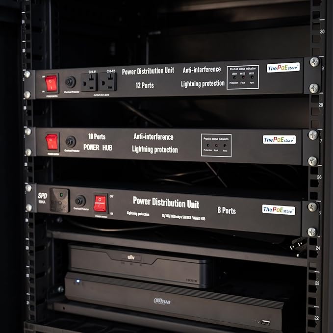 10 Outlet Horizontal 1U PDU Rack Mount Power Strip - Surge Protection,10 Individual Led Switches，AC 100V-240V-15A.for Network Server Racks, 6 ft Heavy Power Cord, ETL Listed