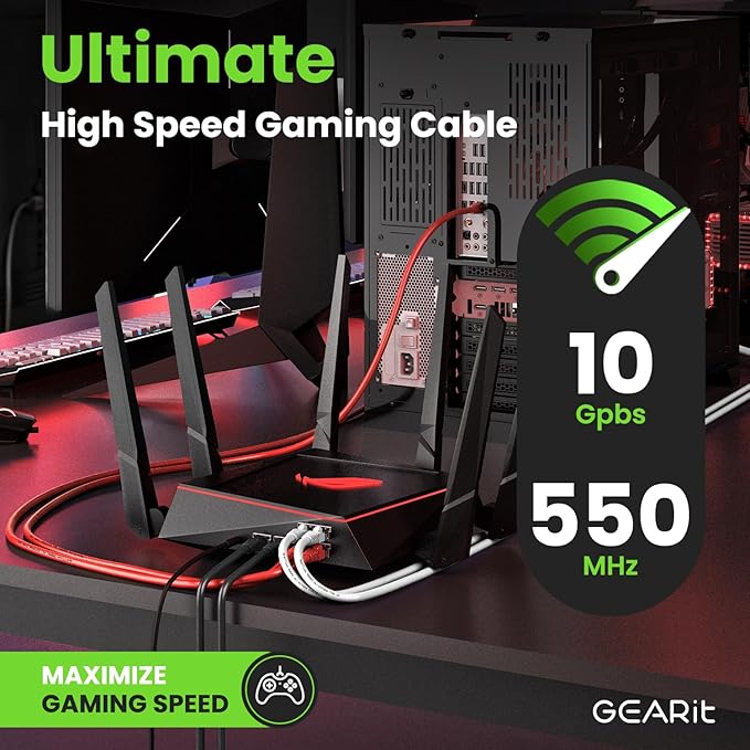 GearIT Cat 6 Ethernet Cable (10-Pack 6 Feet) Cat6 Network Patch, 10Gbps, RJ45, Snagless Cord, Gold-Plated Connectors, Internet for PC, TV, Tablet, Router, Printer, Servers, IT Data Center - Red