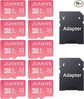 JUANWE 32GB Micro SD Cards 10 Pack Memory Card, SDHC High-Speed U1 A1 SD Card, 32GB TF Cards with 2 Adapter for Phone, Dash Cam, Security Camera (10 Pack, Pink)