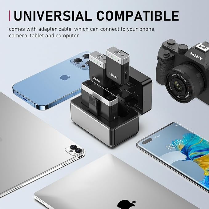 ULANZI AM18 Wireless Lavalier Microphone, Compact Mini Lapel Mic with 200m/656ft Range, Noise Cancellation, 20H Battery for DSLR Cameras, iPhone, Android, Live Streaming, Video