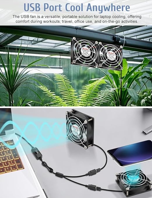 2 Packs Wathai 92mm x 25mm 90mm 5V USB Fan for Receiver AV cabint Game Console PC Laptop TV Box Projector Router Cooling