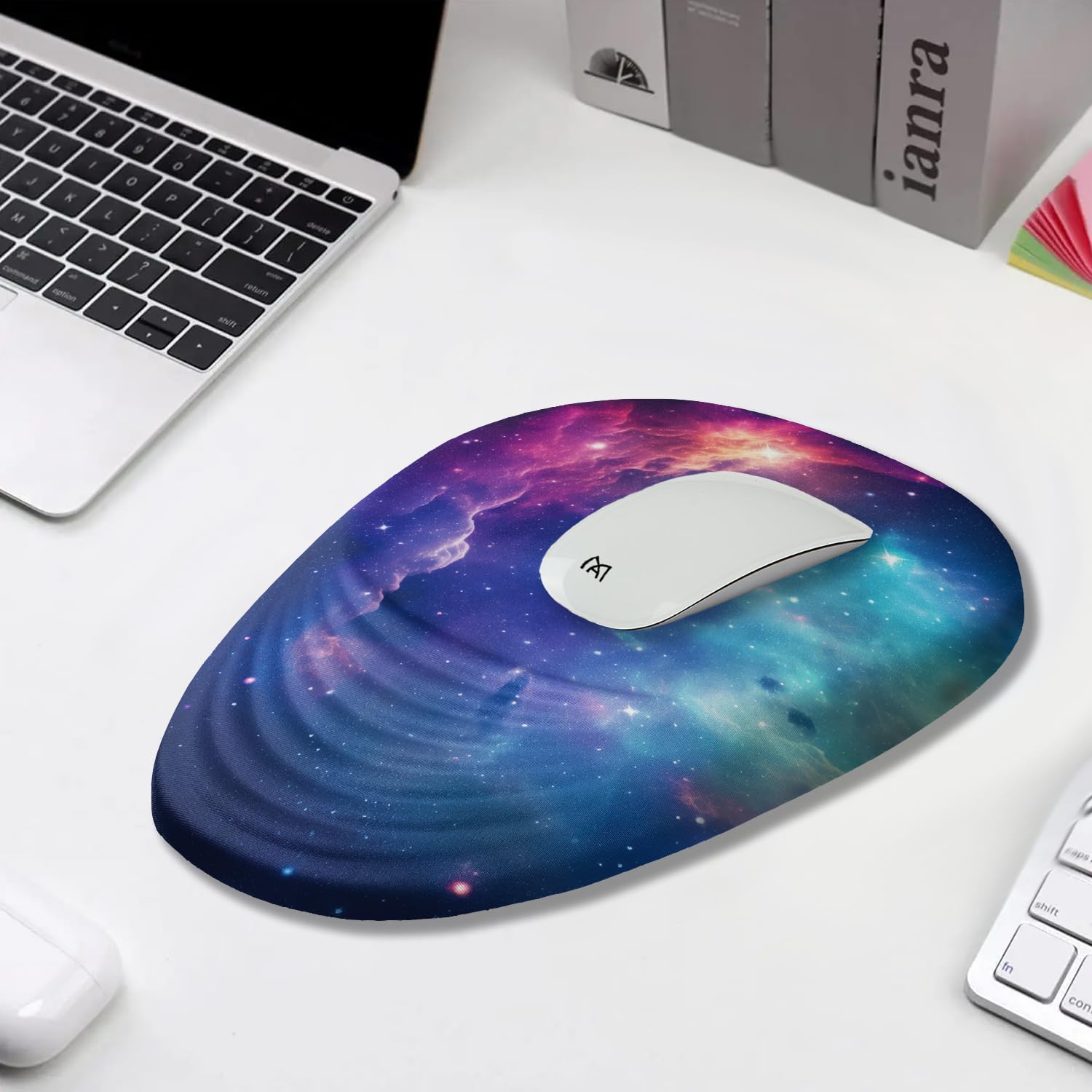 Armanza Ergonomic Mouse Pad Wrist Support, Mouse Pad with Wrist Rest, Entire Memory Foam & Non-Slip PU Base MousePads with Stepped-Wedge Design for Pain Relief, Desk, Office, Home, Galaxy