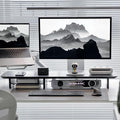 Bamboo Dual Monitor Stand Riser Black, 2-Tier Desk Monitor Riser for 2 Monitors, Supports for PC Computer Monitor, Printer, Heavy TV Riser up to 300 lbs
