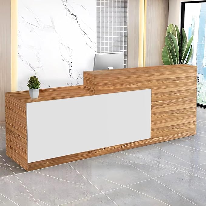 Reception Desk with Counter Modern Checkout Counter with Lockable Drawer Keyboard Tray Receptionist Desk for Office Salon Reception Table S Left 79inch/200cm