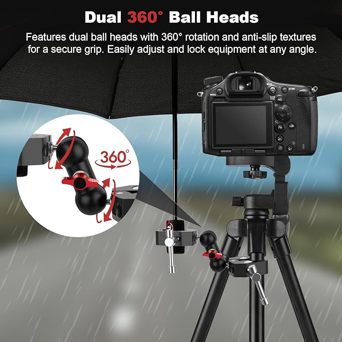 Double Super Clamp Camera Mount with Magic Arm, Aluminum Double Clamp Mount Umbrella Holder for Desk, Studio Light/Boom Stand, Photography Reflector, Cross Bars, Bike/Motor Handlebars (SY004)