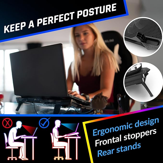 KLIM Wind Laptop Cooling Pad - More Than 500 000 Units Sold - New Version - The Most Powerful Rapid Action Cooling Fan - Laptop Stand with 4 Cooling Fans at 1200 RPM - USB Fan - PS5 PS4 - Blue