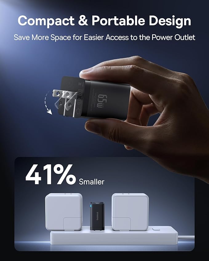 Baseus 2 Pack 65W USB C Charger Block, PPS 3-Port Fast Compact Foldable USB C Charger for MacBook, iPad Pro, Galaxy S24, iPhone 16/15 and More Series