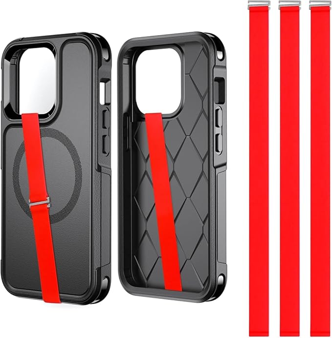 TEAMOLA 3pcs Silicone Phone Grip Holder Strap for iPhone 15/15 Pro/16/16 Pro & Samsung Galaxy S24/S23 - Anti-Slip Finger Loop for Case, Universal Phone Loops for Back of Cell Phones(210, 3 Red)