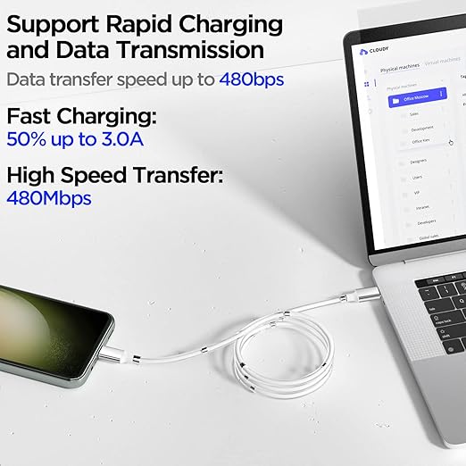 AICase Magnetic Charging Cable, Type C to Type C (3.3 FT) Super Organized Charging Magnetic Absorption Nano Data Cable for Samsung S23/S22/S21/S20 Ultra, MacBook Pro/Air, iPad Pro 12.9 11 Air Mini