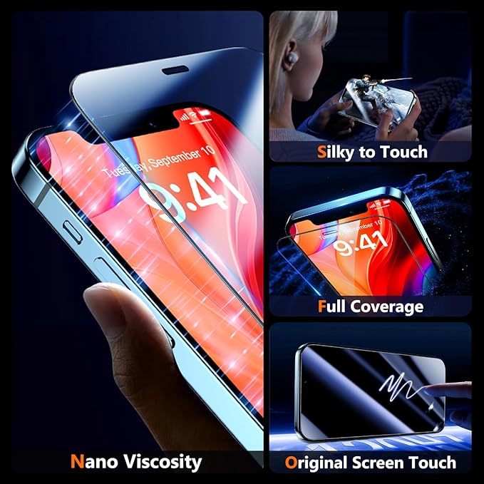 UniqueMe for iPhone 12 / iPhone 12 Pro Screen Protector - [Military Grade Shatterproof & 9H+ Hardness] Screen Protector 12 Pro Tempered Glass Full Coverage Protection, Easy Installation, 2 Packs