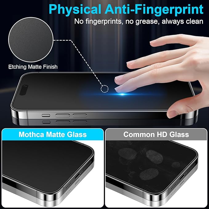 Mothca 2 Pack Matte Glass Screen Protector for iPhone 14 Pro 6.1-inch [Auto Fit Box Dust-Free] Edge to Edge Full Coverage Anti-Glare & Anti-Fingerprint Tempered Glass, Bubble Free, Smooth as Silk