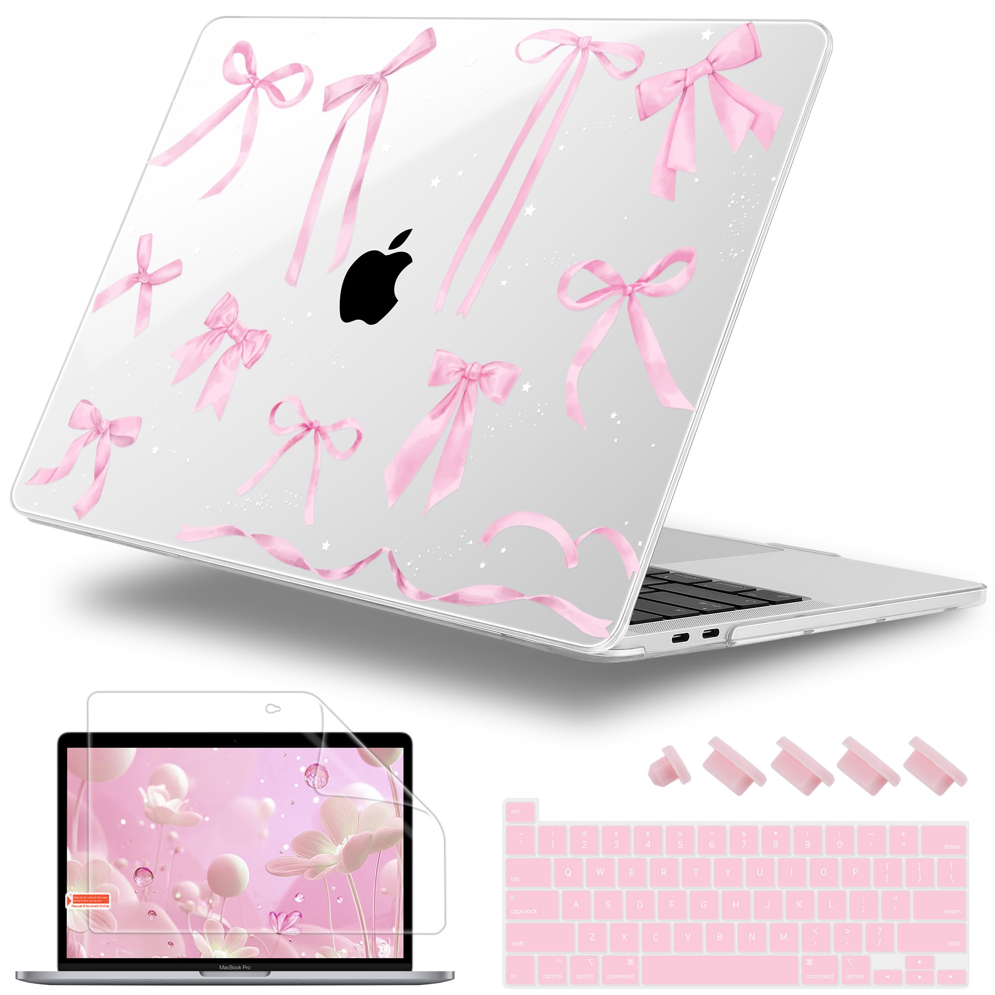 Lepeoac Case for MacBook Pro 13 inch Case M2 2022-2016 A2338 M1 A2251 A2289 A2159 A1989 A1708 A1706, Plastic Hard Shell + Keyboard Cover + Dust Plug, Bowknot