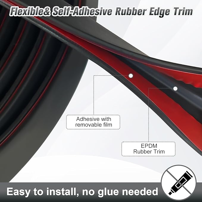 Edge Trim, 3/32" Rubber Edge Trim, Flexible Self Adhesive U Channel Edge Protector for Sharp Edge, Sheet Metal and Car Doors, Peel and Stick Auto Door Guard, Black Color, 20Ft