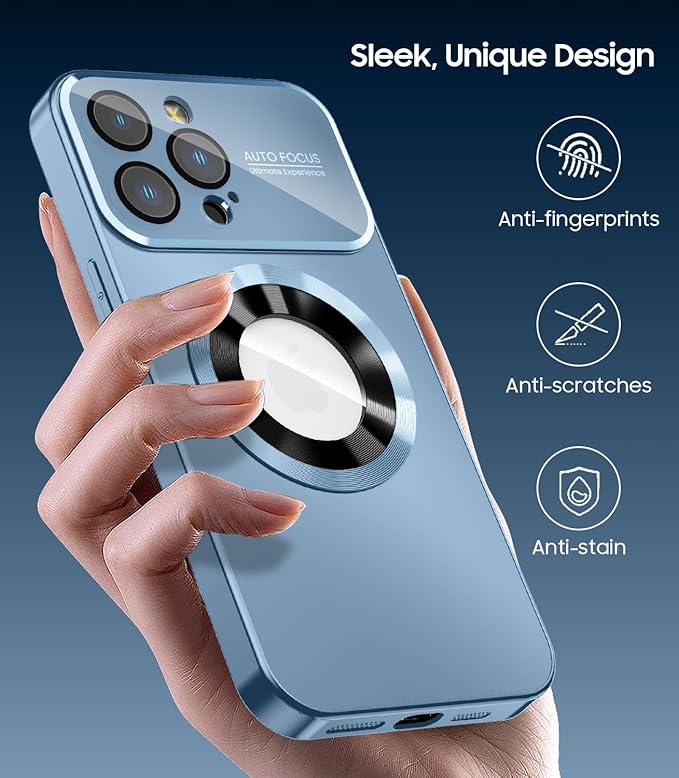 Magnetic for iPhone 12 Pro Max Case, Compatible with MagSafe, Built-in Camera Lens Protector, Logo View, Military Grade Drop Proof Phone Case Cover, Sierra Blue