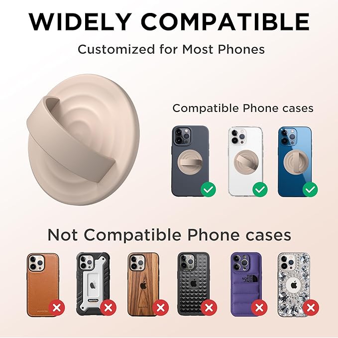 Magnetic Phone Ring Grip Holder, Silicone Finger Loop Grip, Compatible with MasSafe, Back of Phone for iPhone Pro Max/Plus/16/15/15/14/13/12 Series, Oat
