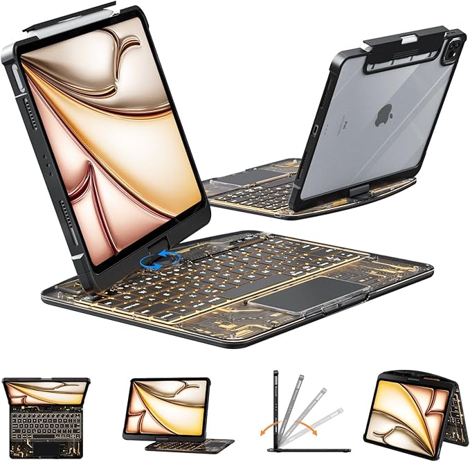 KARTICE Case with Wireless Keyboard Compatible with iPad 10th 2022 10.9 inch, Multi-Touch Trackpad, 7 Color Backlight, 360° Rotating Stand with Pencil Holder for 10th, Excludes iPad and Pencil