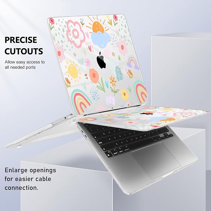 May Chen Case for MacBook Pro 13 inch M2 2023,2022,2021,2020 A2338 M1 A2251 A2289, Plastic Hard Shell Case for MacBook Pro 13" with Touch Bar Fits Touch ID, Rainbows Flowers