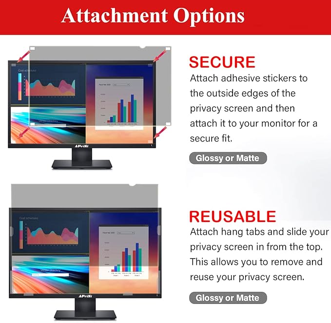 19 Inch Privacy Screen Filter for 16:10 Widescreen Monitor | Privacy Shield | Anti-Glare | Anti-Blue light Protector | Eye Protection | Computer Security Private Filter