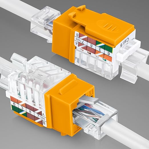 Everest 45° Angled RJ45 Cat6 Keystone Jacks 50-Pack in Yellow - Slim Profile Female RJ45 Connectors - Cat 6 Keystone Jack - Compatible with 45° Angled Speed Termination Tool - 45Term (B0BL3GS7ZY)