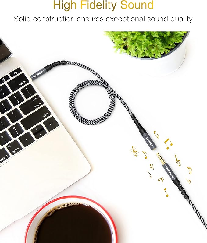 BlueRigger Headphone Extension Cable (25FT, 24K Gold Plated Jack, Hi-Fi Sound, 3.5mm Male to Female Stereo Audio Cable) – Aux Cord for iPod, Laptops, Smartphones, Speakers, Tablets, Home Car Stereo