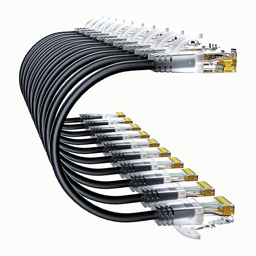 Cat6a Patch Cables 0.5ft (10 Pack) Slim, Cat6 Ethernet Patch Cable Pure Copper, Flexible Cat 6 Patch Cable 550MHZ 10G, Space-Saving Cat 6A Network Cables for Patch Panel, Black