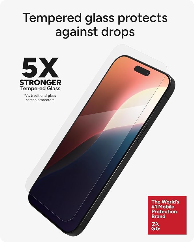 ZAGG Glass Elite Screen Protector for iPhone 16 Pro Max - 5X Stronger, Reinforced Edges, Ultra-Strong Tempered Glass, Scratch Resistant, Anti-Smudge, InvisibleShield, Easy Installation, Eco-Friendly