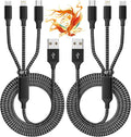 IDISON Multi Charging Cable(2Pack 4FT), 3 in 1 USB Charging Cable for Multiple Devices, Braided Universal Phone Charger Cord with Type-C, Micro USB, IP Port for iPhone16/15/14/Android Phones and More