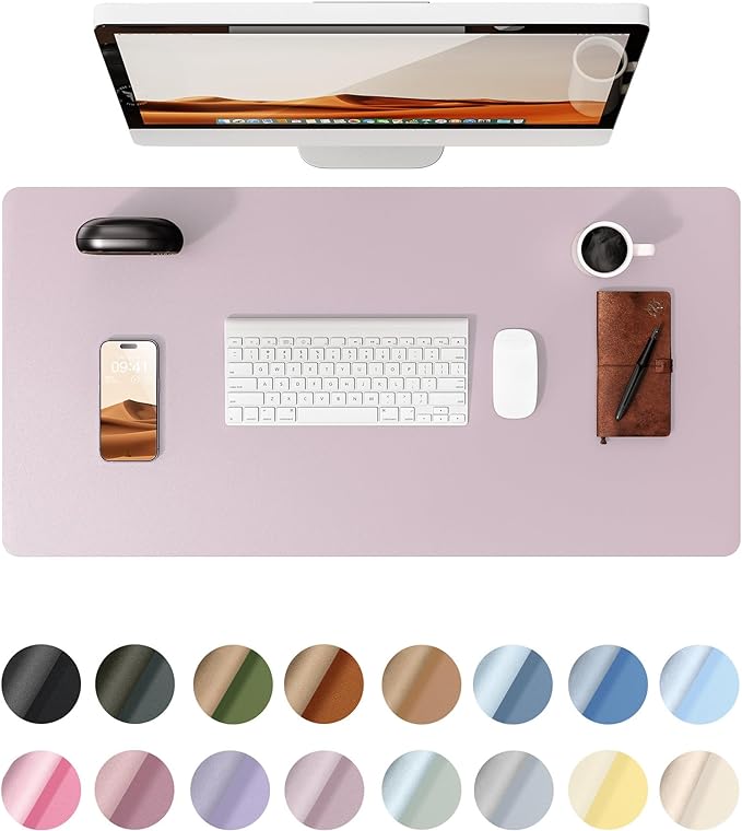 YSAGi Leather Desk Protector, Office Mat, Large Mouse Mat, Non-Slip PU Leather Blotter, Laptop Desk Mat, Waterproof Writing Pad for Office and Home (Grayish Lavender, 31.5" x 15.8")