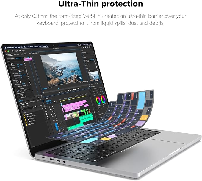 JCPal Adobe Premiere Pro Shortcut Guide Keyboard Cover for Apple MacBook Pro 14 inch and MacBook Pro 16 inch (M1-M4 Models) and MacBook Air 13 inch and MacBook Air 15 inch (M2-M4 Models) (US-Layout)