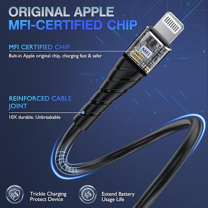 OIITH MFi Certified for iPhone Charger Cable 3 Pack 3 Ft, for Lightning Charging Cord, Fast 2.4A for iPhone USB Cord Compatible with iPhone12/11/XS/Max/XR/X/8/8P/7P/6/iPad - Blue