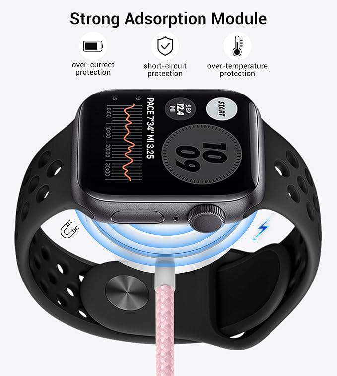 Temdan for Travel Vacation Essentials,3 in 2 USB C Cable for Apple Watch Charger/iPhone 16 Charger/Lightning,Multi Charging Cable Cord,Camping Essentials,Designed for iWatch &iPhone 16-12-5FT Pink